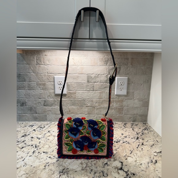 Tory Burch GUC Multicolor Embroidered & Leather Crossbody - Picture 2 of 16